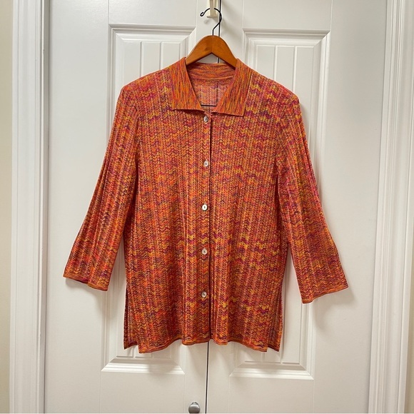 Vintage 70s Knit Button-Up Top Orange - Picture 2 of 10